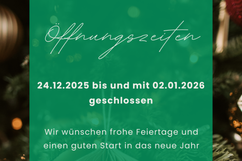 Öffnungszeiten während Weihnachten und Neujahr 2025-26